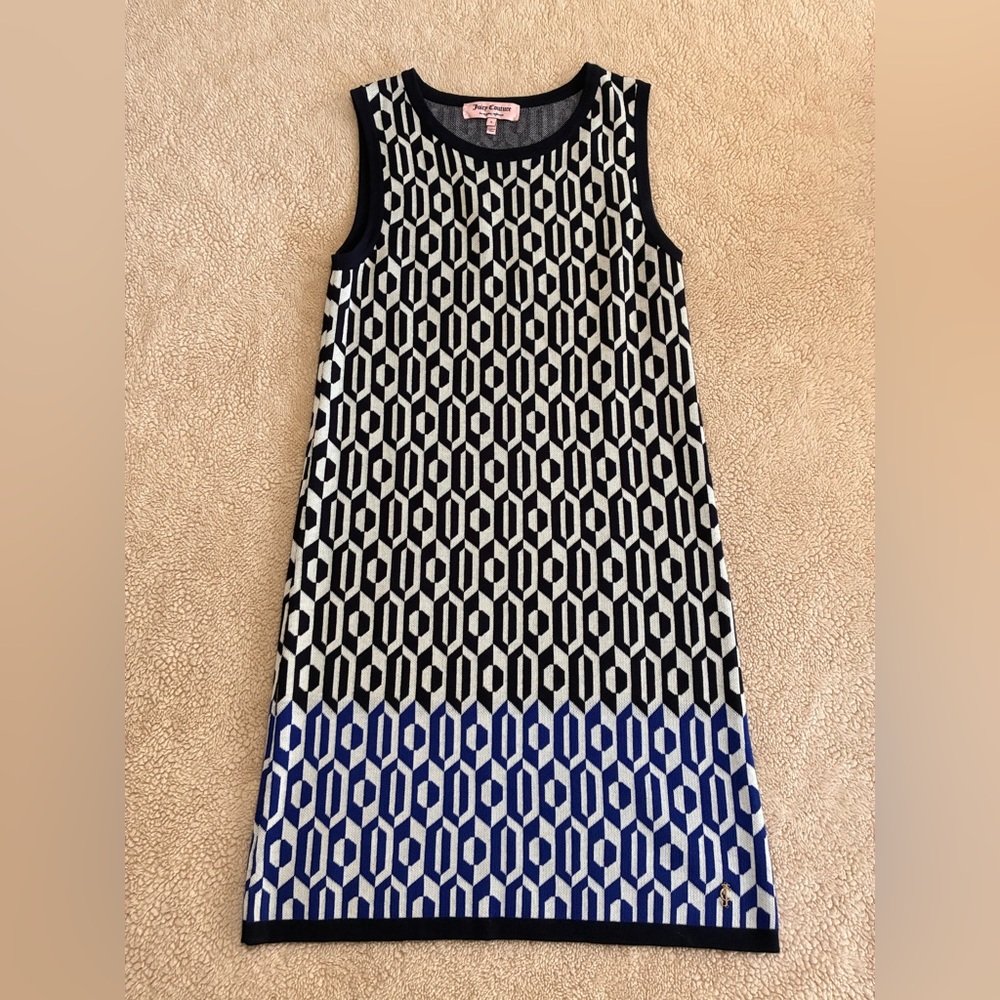 Juicy Couture Black, White, and Blue Geometric Mini Dress